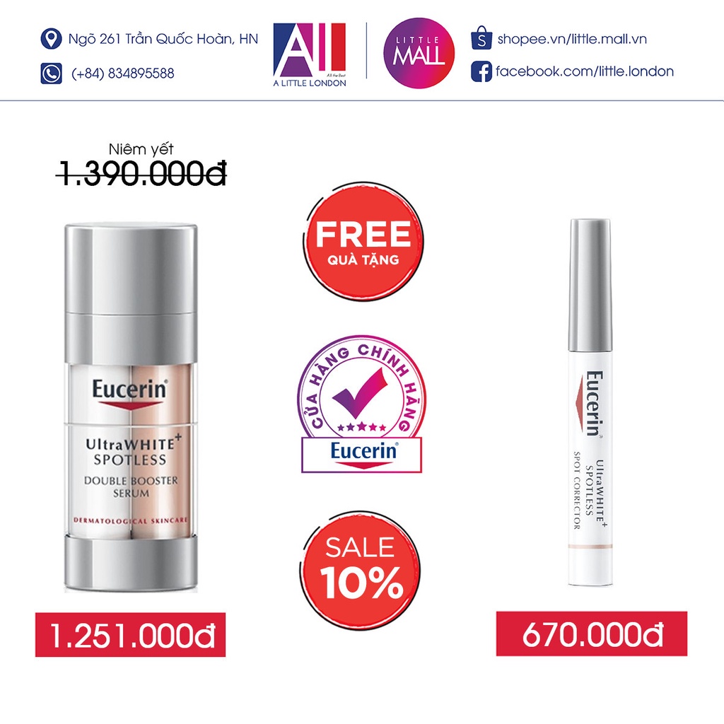 Tinh chất dưỡng trắng Eucerin ultraWHITE+ spotless double booster serum 30ml TẶNG bút nám (Nhập khẩu)