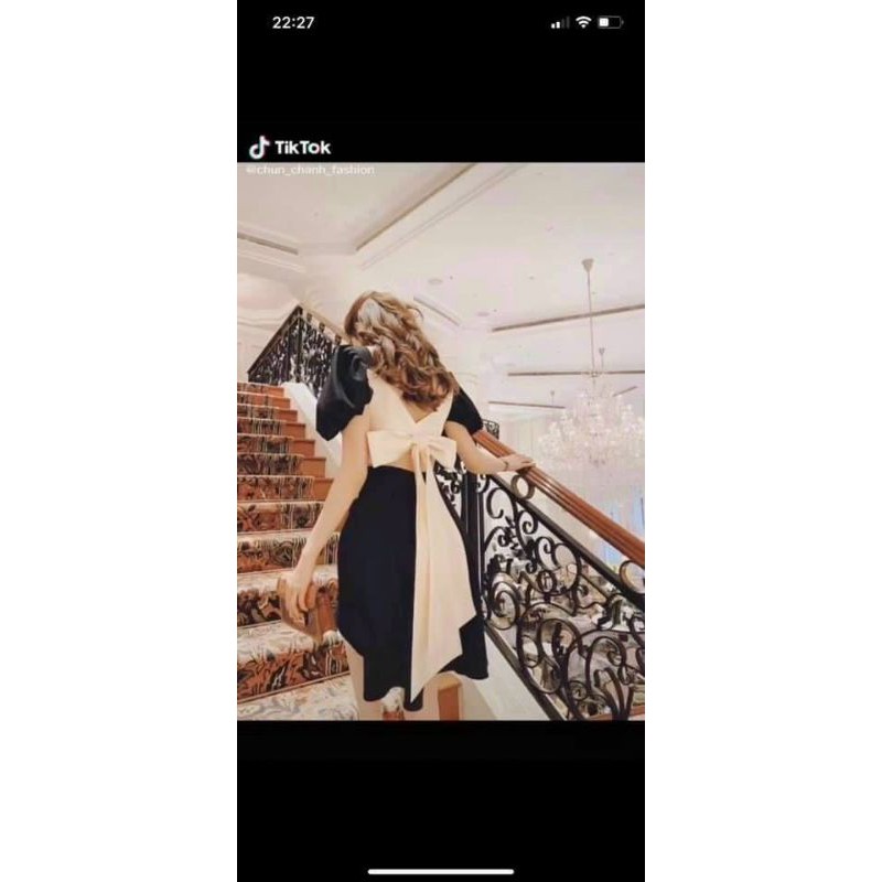 Váy đầm nữ tay phồng kết nơ trước ngực vải đũi  | BigBuy360 - bigbuy360.vn