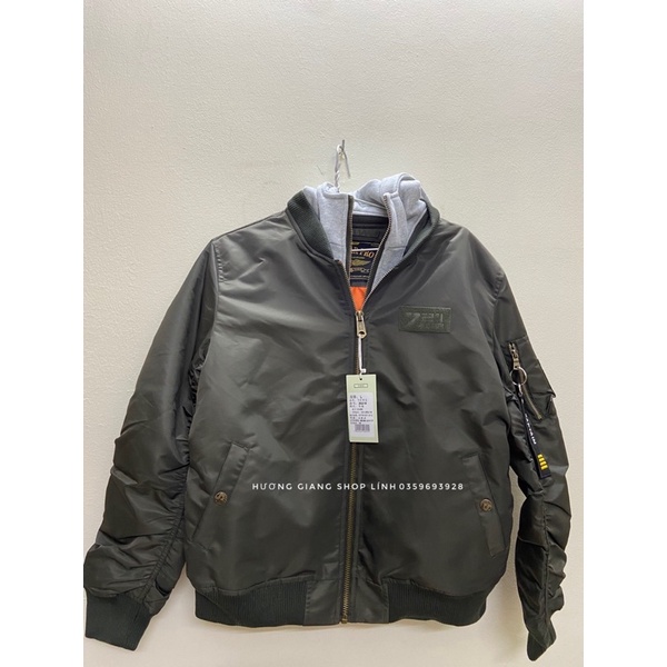 Áo khoác Pilot USA phối mũ nỉ màu xanh lính USA thời trang cao cấp