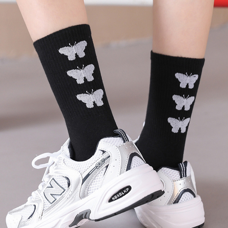 Vớ Cotton Họa Tiết Bươm Bướm Thời Trang Thu Đông Thoải Mái Phong Cách Thể Thao