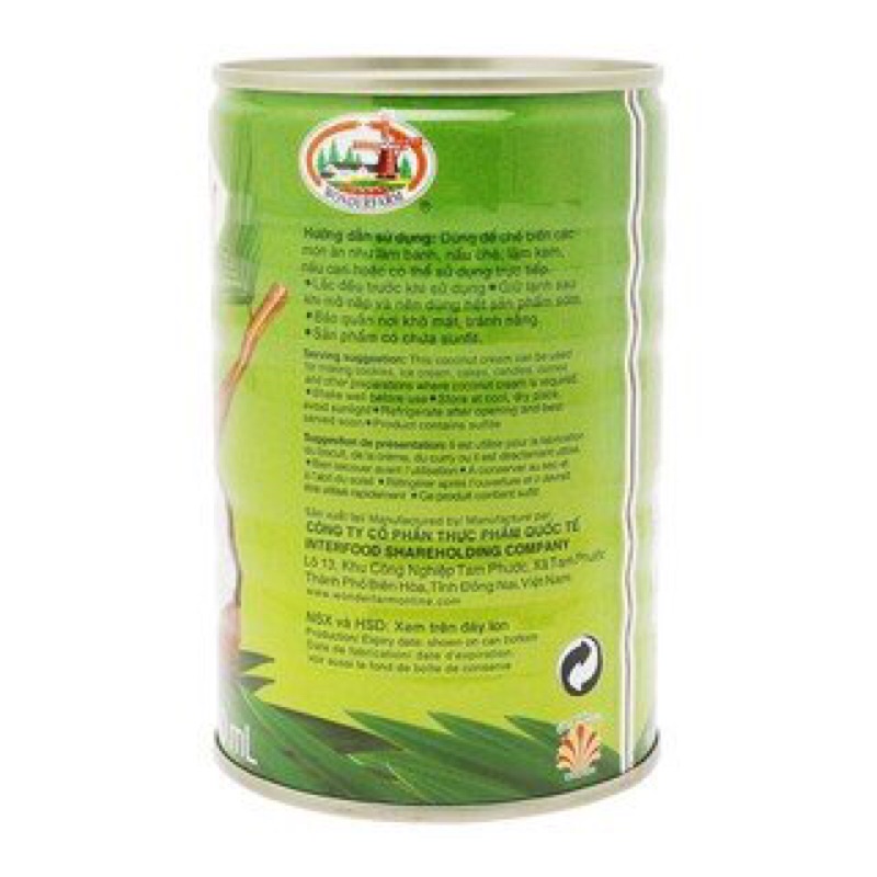 Nước Cốt Dừa WONDERFARM Coconut Cream Lon 400ml - Nguyên Liệu Làm Trà Sữa, pha chế, nấu chè, làm kem giá rẻ tại Hà Nội