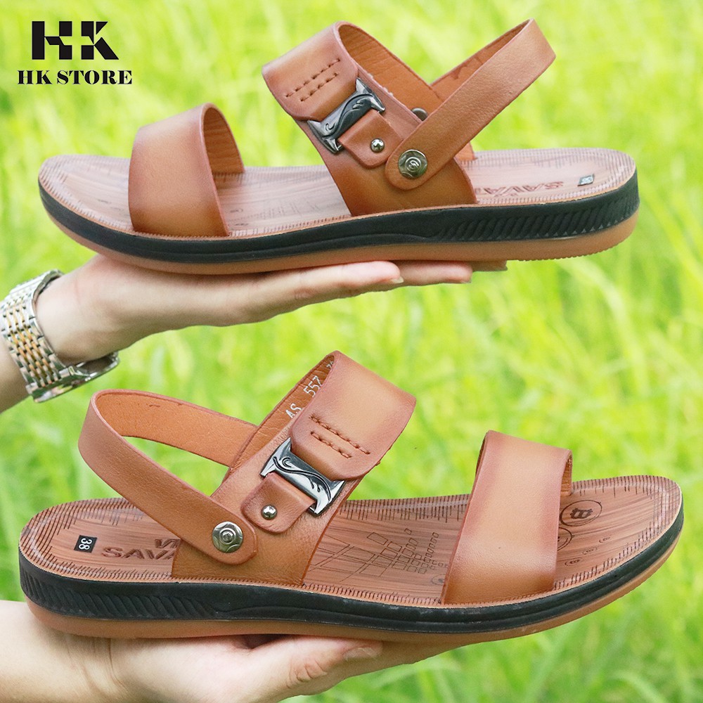 Dép da - Sandal da bò❤️HK.STORE❤️ da bò thật 100% kết hợp đế kếp khâu chắc chắn chấp mọi loại thời tiết