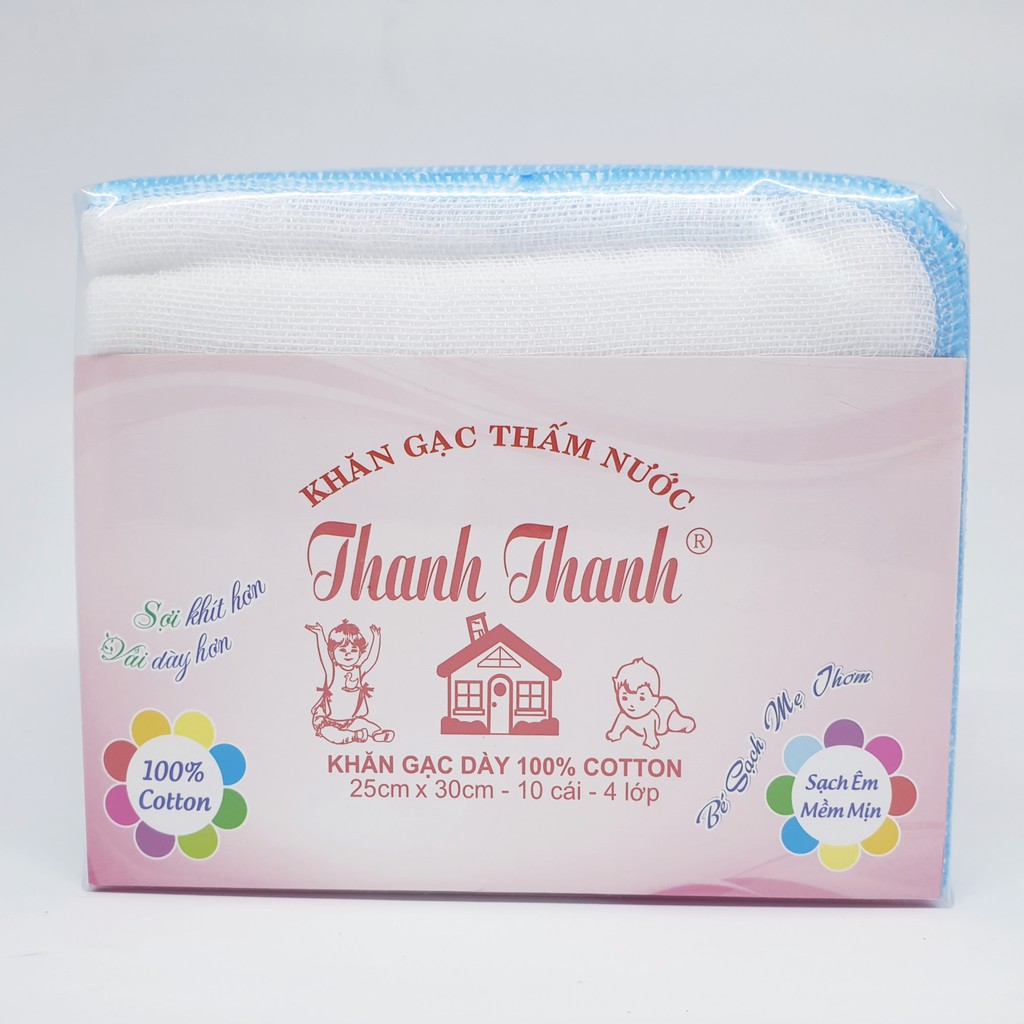 Khăn sữa vải gạc Thanh Thanh Dày 25x30cm 10 cái 4 lớp 100% cotton