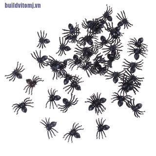 Set 50 con nhện giả bằng nhựa màu đen trang trí halloween