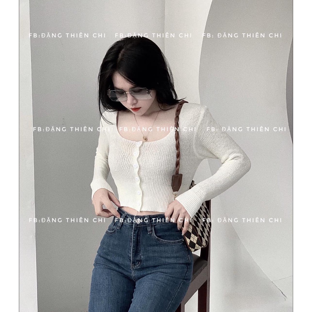 Áo len croptop dài tay chất len mongtogi co dãn nhiều màu cúc dọc duyendel