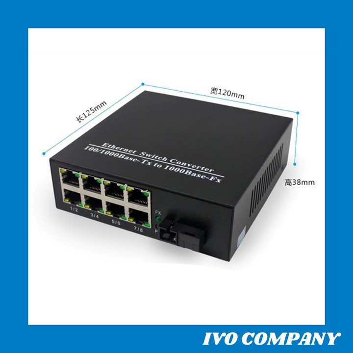 Thiết Bị Chuyển Đổi Quang Điện 1 Sợi Media Converter 1FO 1 Quang 1Gbps 8 LAN 100Mbps