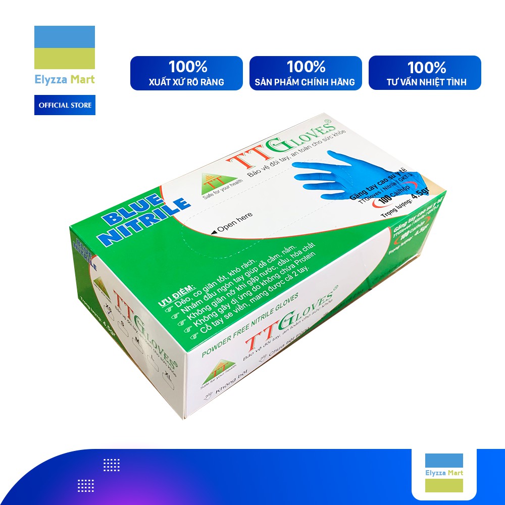 Găng Tay Y Tế Nitrile Không Bột Cao Cấp TTGloves Màu Xanh