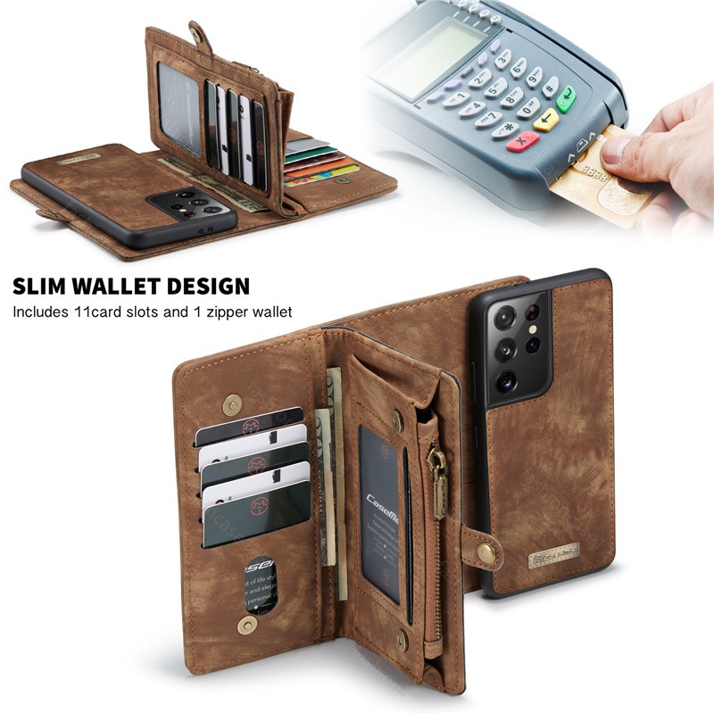 Samsung Galaxy S21 Ultra 5G S21FE S21Plus S20FE 5G S20 Ultra Plus Card Slot Phone Case PU Luxury Leather Wallet Magnetic Attraction Flip Cover For Samsung S21 FE S21Ultra S20Ultra S20Plus S20FE Business Stand Casing Holder PHONE CASE zipper card holder