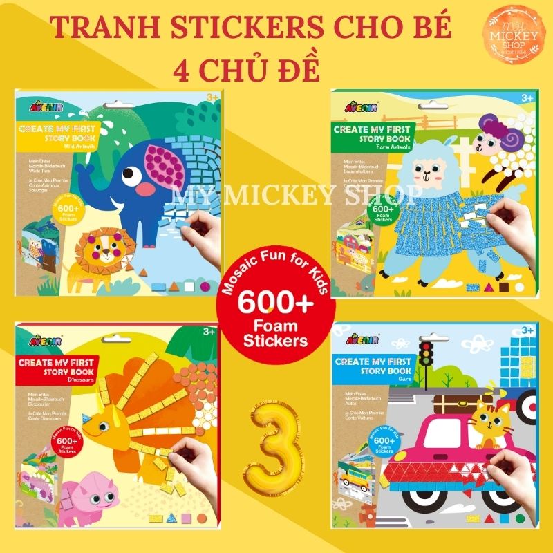 Trò chơi tranh dán Mosaic Sticker bằng foam nhiều chủ đề cho bé từ 3 4 5 tuổi chính hãng Avenir My Mickey Shop