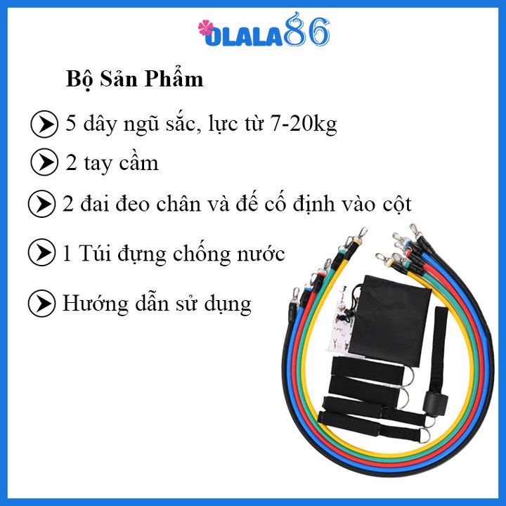 Dây ngũ sắc tập gym đa năng  Full Body Dây kháng lực tập Gym, dụng cụ tập gym tại nhà - móc gài  OLALA 86