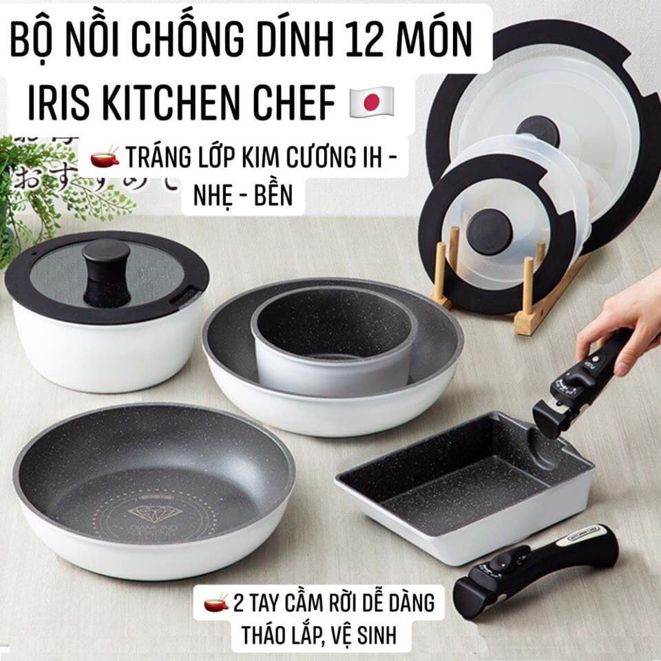 BỘ NỒI CHỐNG DÍNH 12 MÓN KITCHEN CHEF IRIS OHYAMA NHẬT BẢN