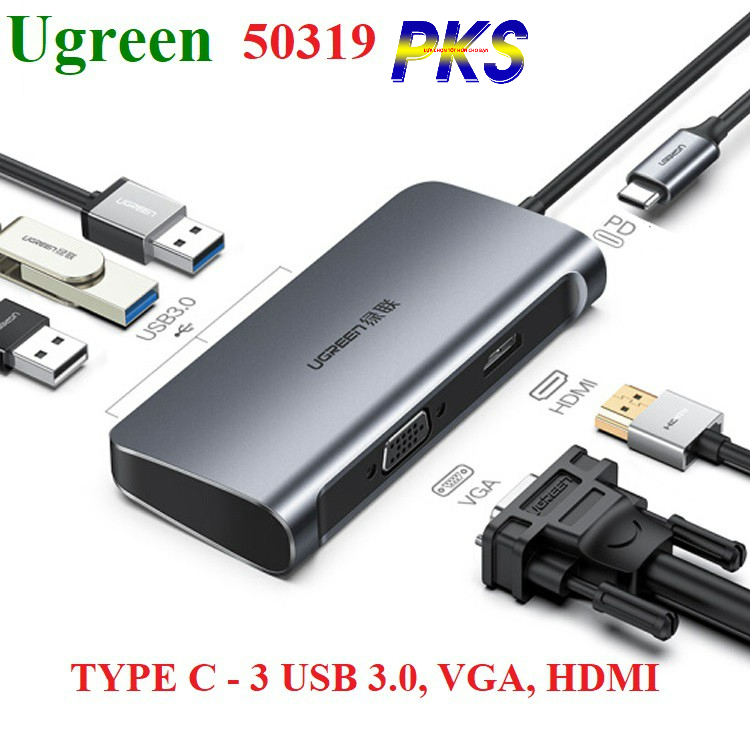 Cáp chuyển USB Type C sang USB 3.0, HDMI, VGA Ugreen 50319 hỗ trợ sạc