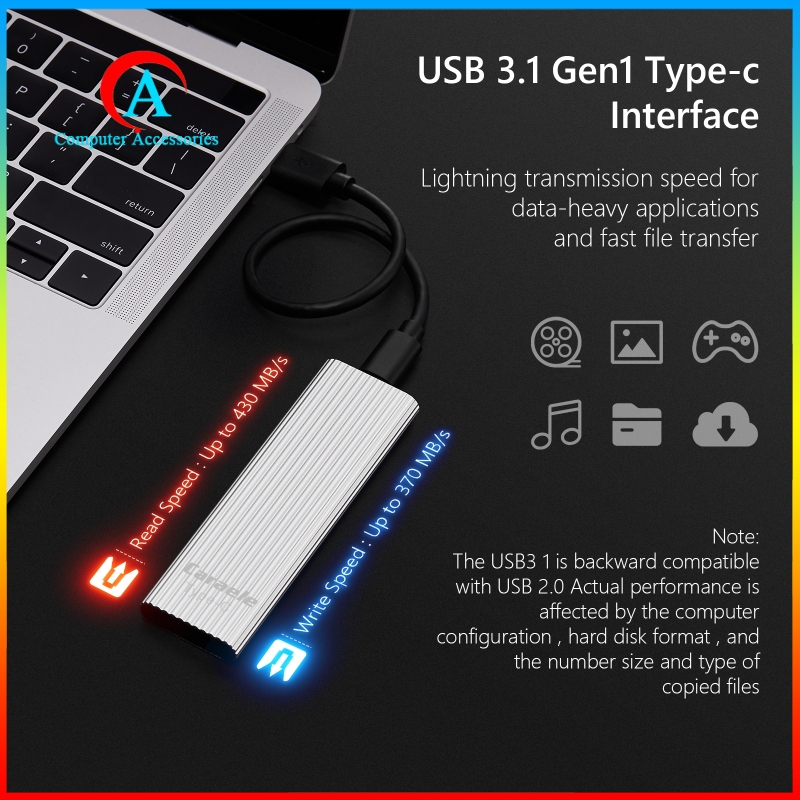 Aluminum Alloy 1TB SSD External Portable Up to 430 MB/s USB 3.1 Gen-1