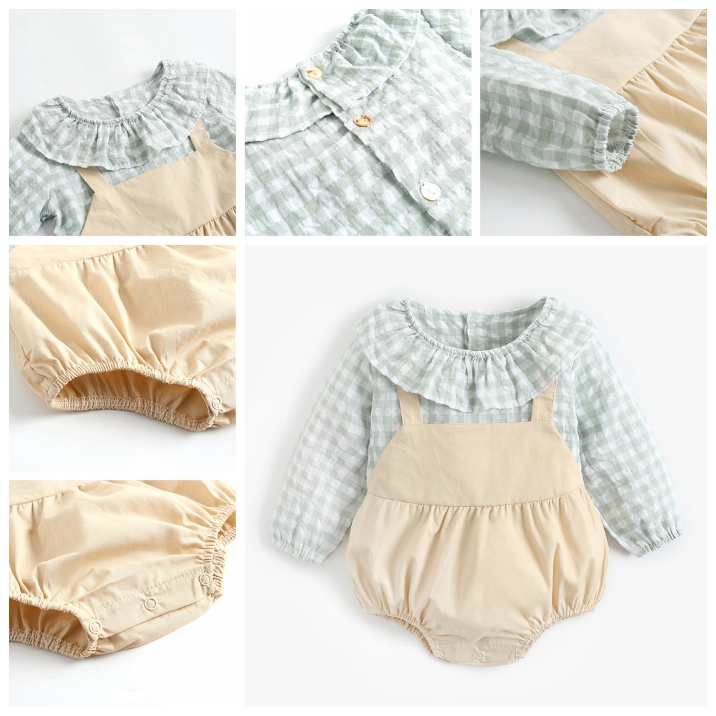 Áo Liền Quần Họa Tiết Caro Cho Bé Gái Sơ Sinh