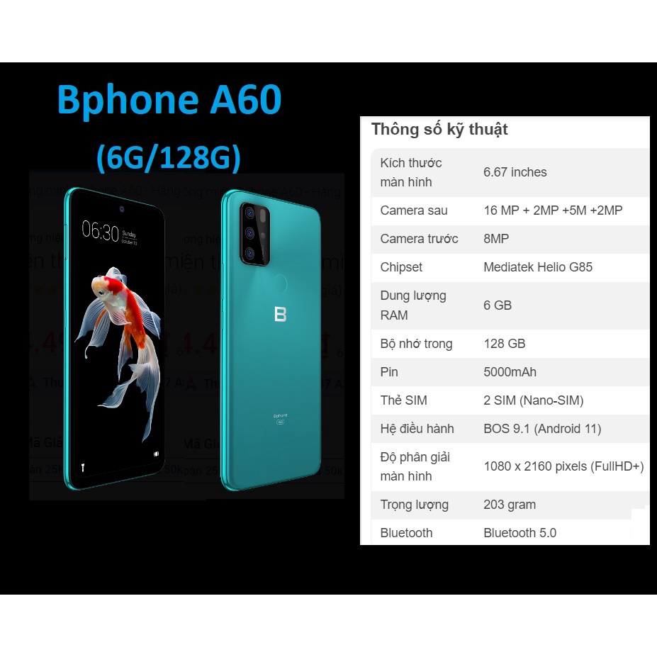 [ĐÃ kích hoạt bảo hành] Điện thoại Bphone A60 (6G/128G).Xanh Dương.