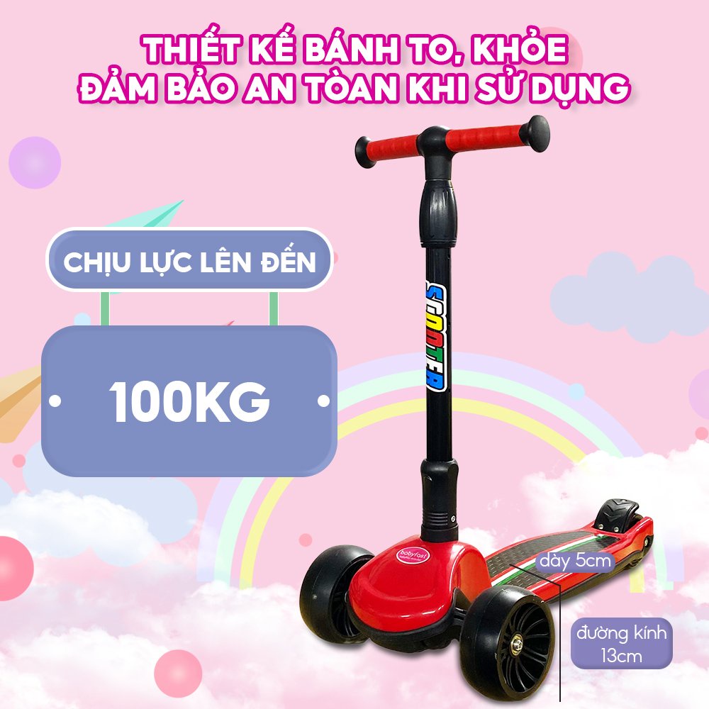 Combo 2 chiếc xe trượt scooter cho bé Babyfast thương hiệu Babyhop 3 bánh to phát sáng vĩnh cửu gấp gọn chịu lực 100kg