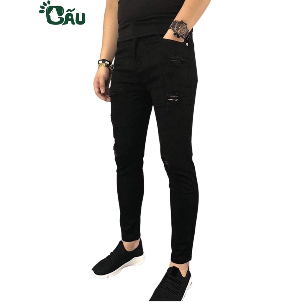 Quần jean đen nam rách Gấu 194 wass kiểu vải jeans co dãn, dày dặn form slimfit - 960 - 444
