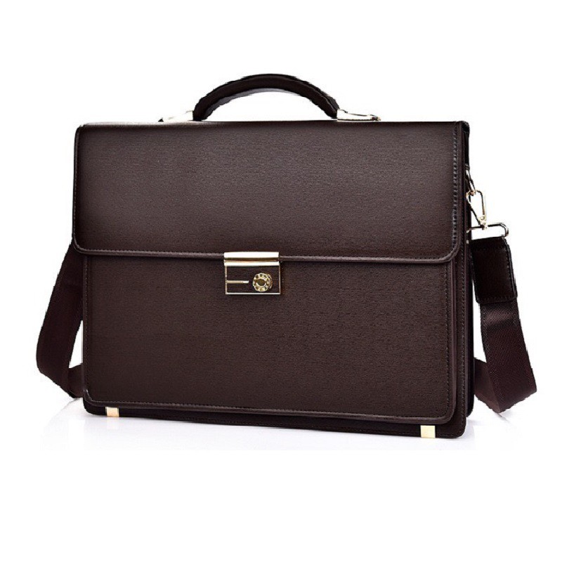 Túi xách cặp da giáo viên da bò công sở T50 khóa số đựng laptop 14 inch 38x29x8cm (Nâu-Đen) | BigBuy360 - bigbuy360.vn