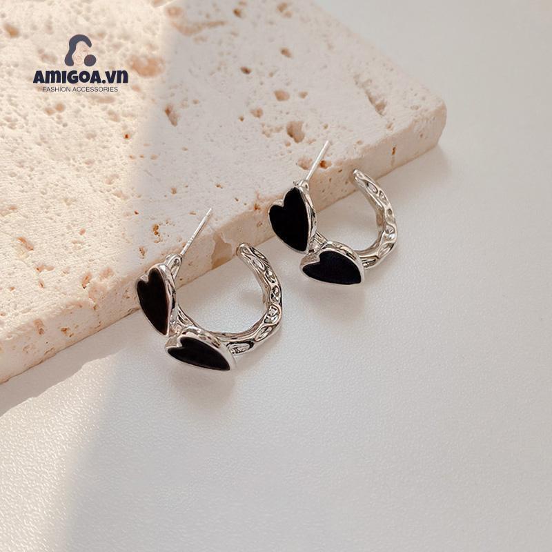 ✨✨Hoa Tai Hình Trái Tim Màu Đen Phong Cách Hàn Quốc Cho Nữ