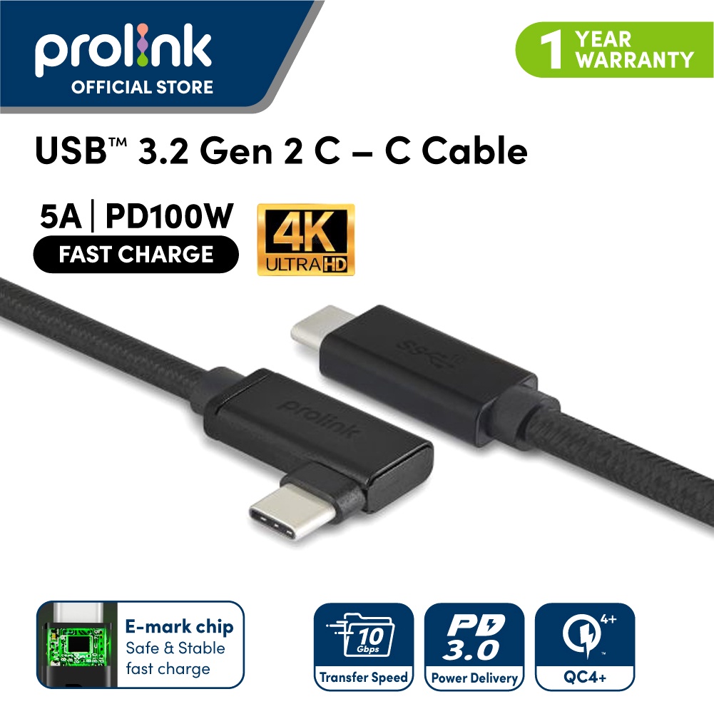 Dây sạc type C to C PROLiNK GCC_100G2_01 dài 2M, Sạc siêu nhanh 100W, truyền dữ liệu audio, video 4K