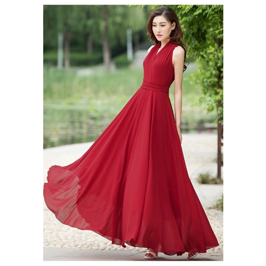 ĐẦM MAXI DÀI CỔ V SANG TRỌNG đi biển Lh0917399527