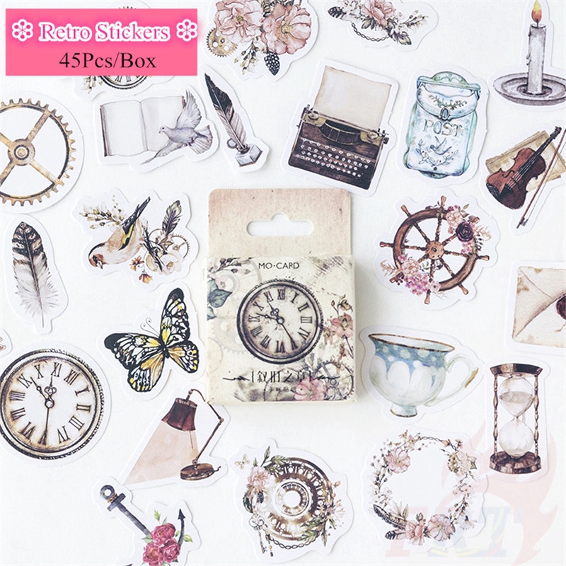 &gt; Ready Stock &lt; ❉ Retro Giấy và decal dán tường ❉45Pcs/Box DIY Decals Stickers Sealing Stickers