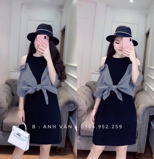 XẢ KHO Váy suông cotton kèm sơ mi trễ vai cá tính