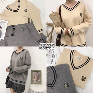 Áo len huy hiệu cổ V ulzzang oversize