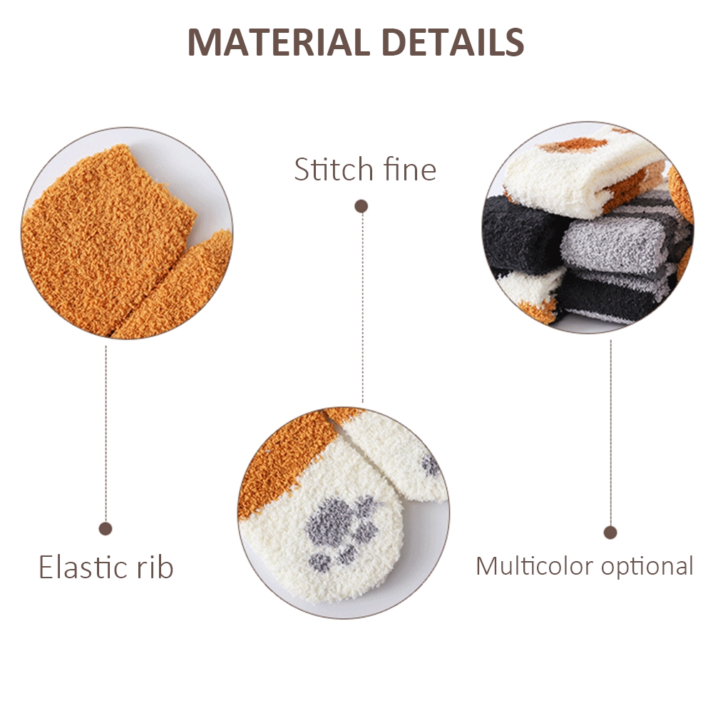 Autumn Winter Coral Velvet Socks Fashion Female Thick Warm Cartoon Cat Claw Parttern Socks Woman | BigBuy360 - bigbuy360.vn