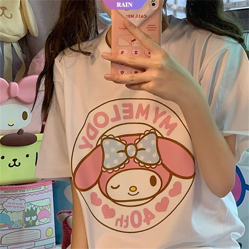 Áo Thun Tay Ngắn Dáng Rộng In Họa Tiết Hoạt Hình Sanrio My Melody Dễ Thương Thời Trang Cho Nữ