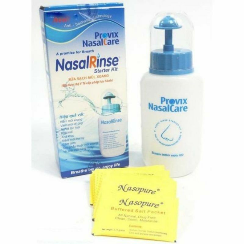 Bình rửa mũi xoang Nasal Rinse kèm 10 gói muối