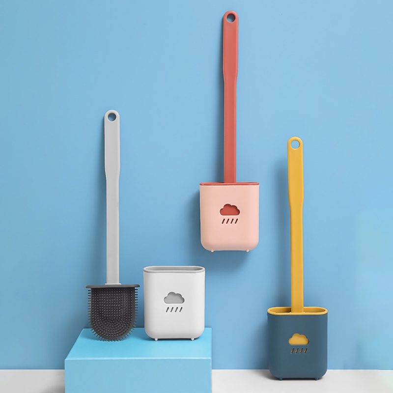 Bộ Bàn Chải Vệ Sinh Toilet Cán Dài Bằng Silicon Mềm Nhanh Khô Tiện Dụng