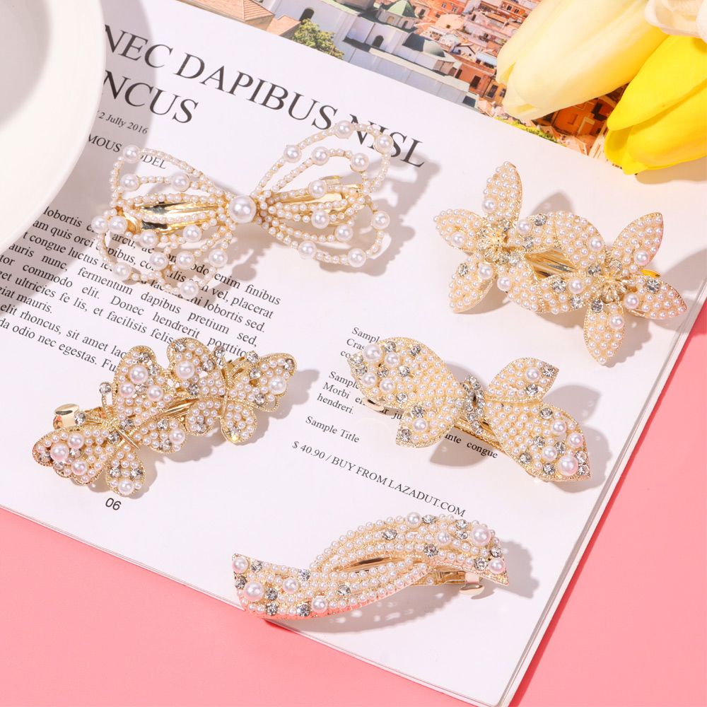 Kẹp tóc hình bướm đính ngọc trai nhân tạo phong cách Hàn Quốc