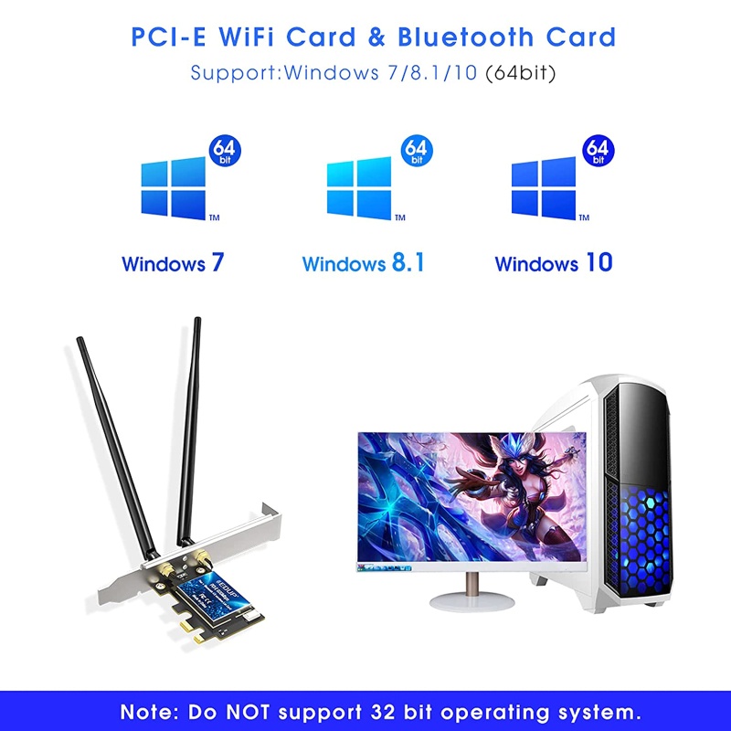 Thẻ WiFi Bluetooth 600Mbps PCIe 4.0 802.11 ac / b / g / n