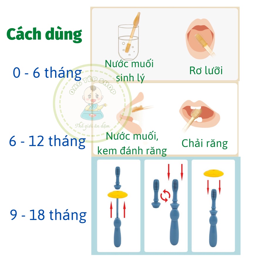 (Tổng hợp) Các loại bàn chải rơ lưỡi silicon, bàn chải đánh răng sợi tơ cho bé từ 0-6 tuổi