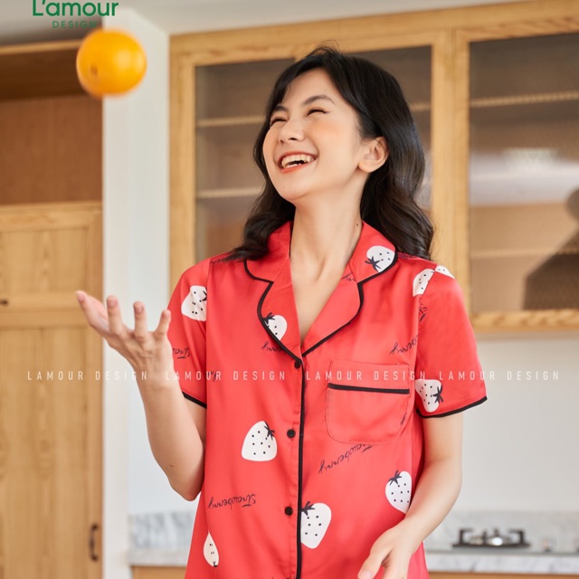 Bộ Lụa hoạ tiết Dâu Tây - Lửng