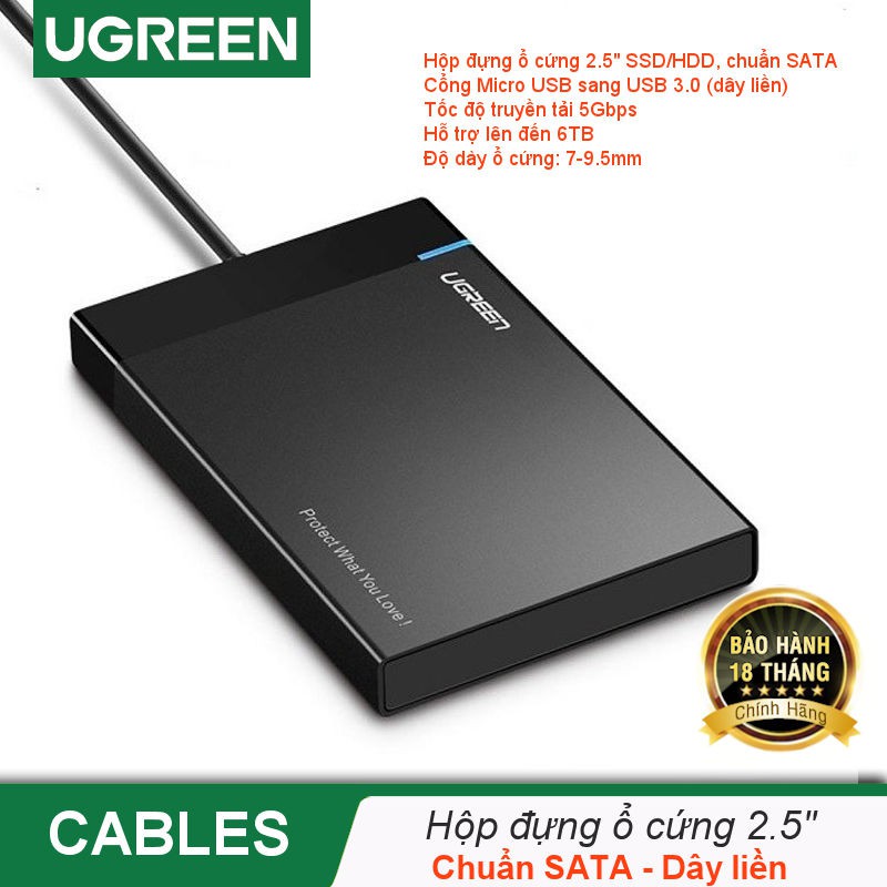 Hộp đựng ổ cứng 2.5inch SSD, HDD hỗ trợ 6TB, chuẩn SATA III, SATA II UGREEN US221 vỏ nhựa ABS cao cấp | BigBuy360 - bigbuy360.vn