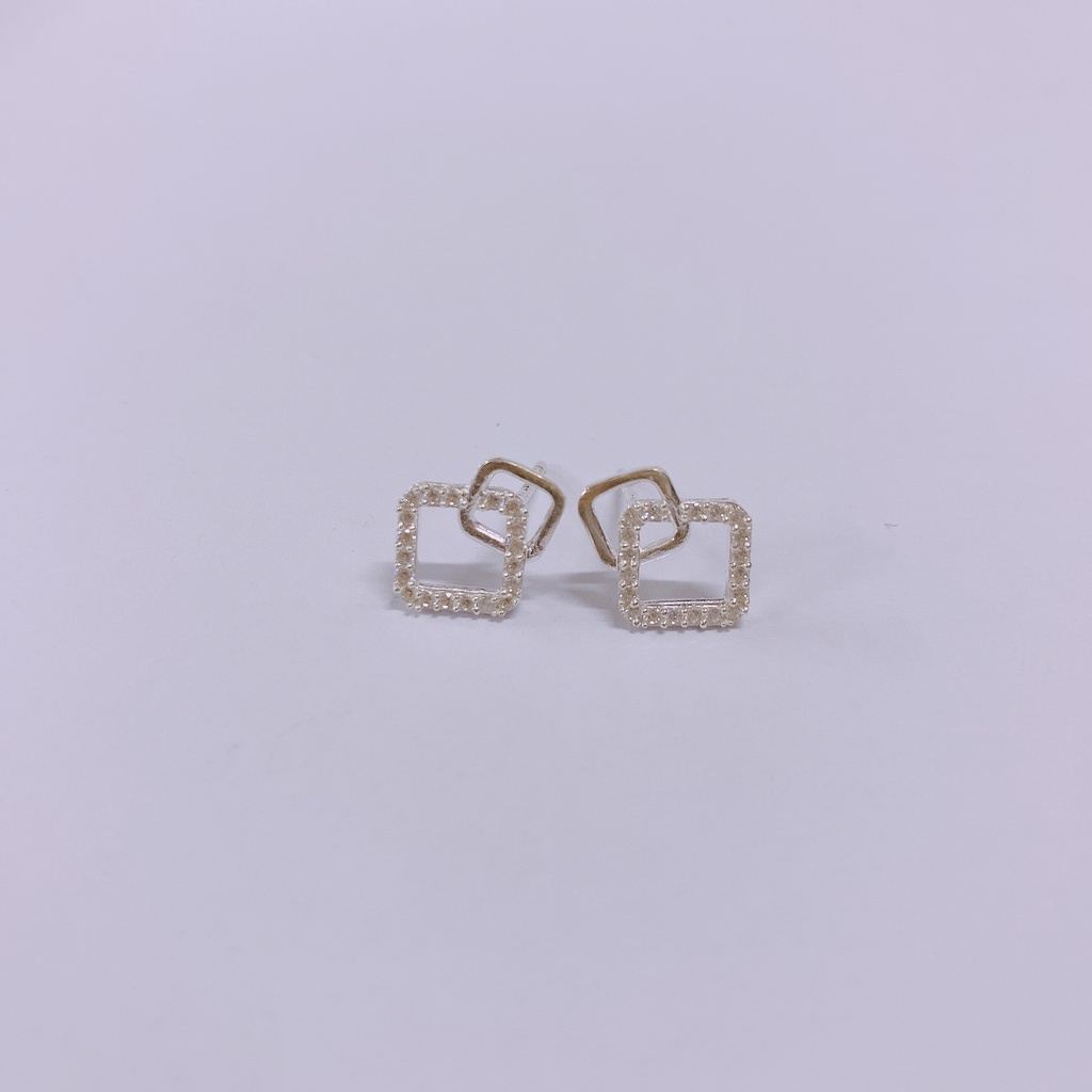 Bông tai bạc nữ ô vuông lồng nhỏ xinh trẻ trung năng động LINH MIU SILVER
