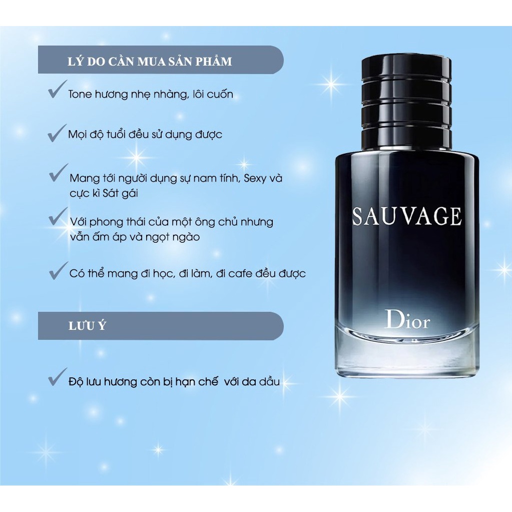 Chính Hãng Bao Check Nước Hoa Nam MiNi 10ml Cao Cấp Di.or SAU.VAGE EDT Thơm Lâu Nam Tính Mạnh Mẽ Cuốn Hút Mẫu Thử 10ml