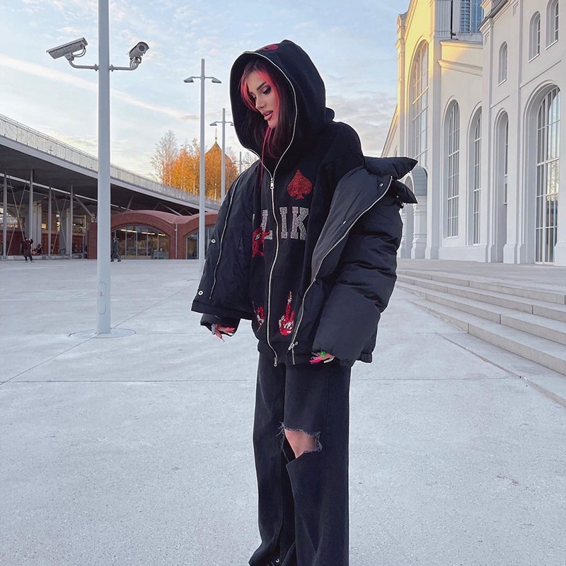Áo Khoác Hoodie Có Khóa Kéo Đính Đá Hình Bộ Xương Y2K Thời Trang Mùa Thu 2023 Phong Cách Goth Cho Nam Và Nữ Y2K