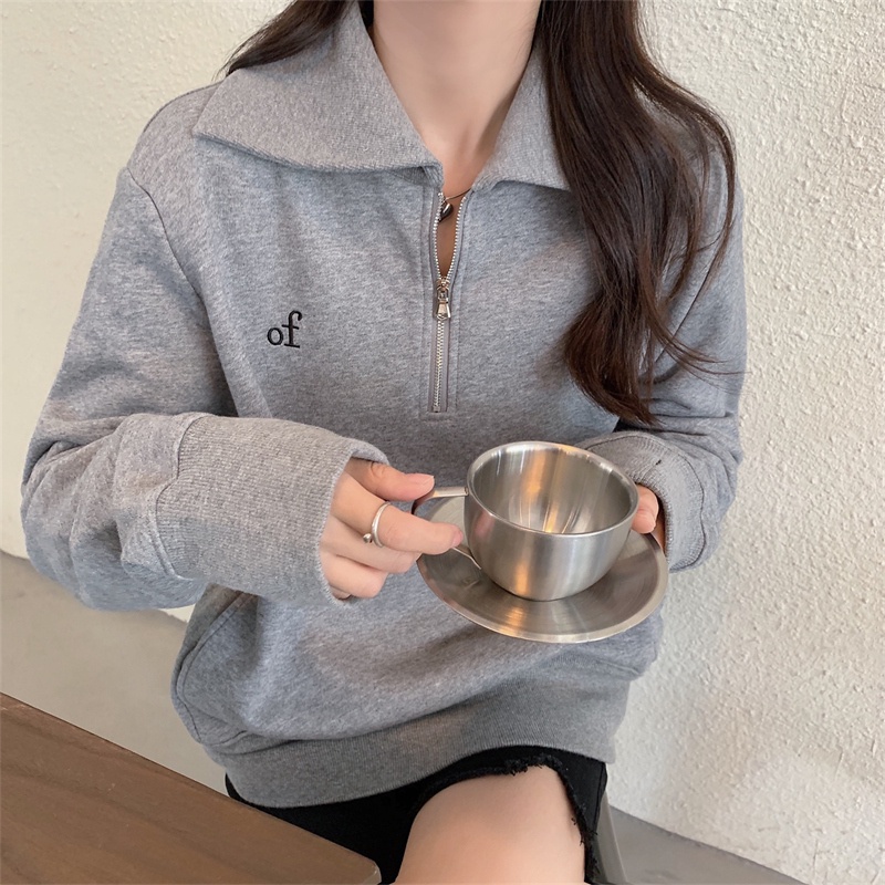 SUXI Áo Nỉ Tay Dài Dáng Rộng Màu Sắc Đơn Giản Dành Cho Nữ