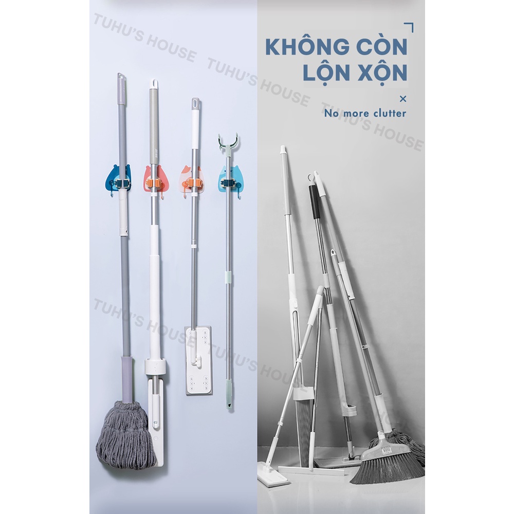 Móc dán tường kẹp giữ cây lau nhà móc treo chổi, treo ô, đồ dùng - HUNONA