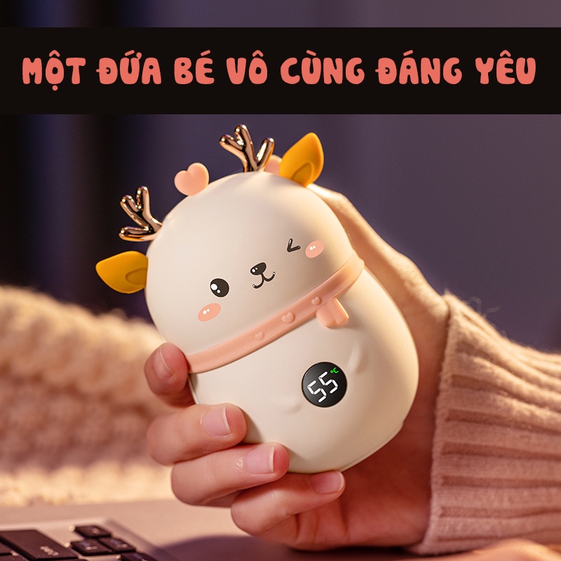 Máy sưởi ấm mini cầm tay kiêm sạc dự phòng đa năng 10000Mah Hươu cute (hiển thị led)