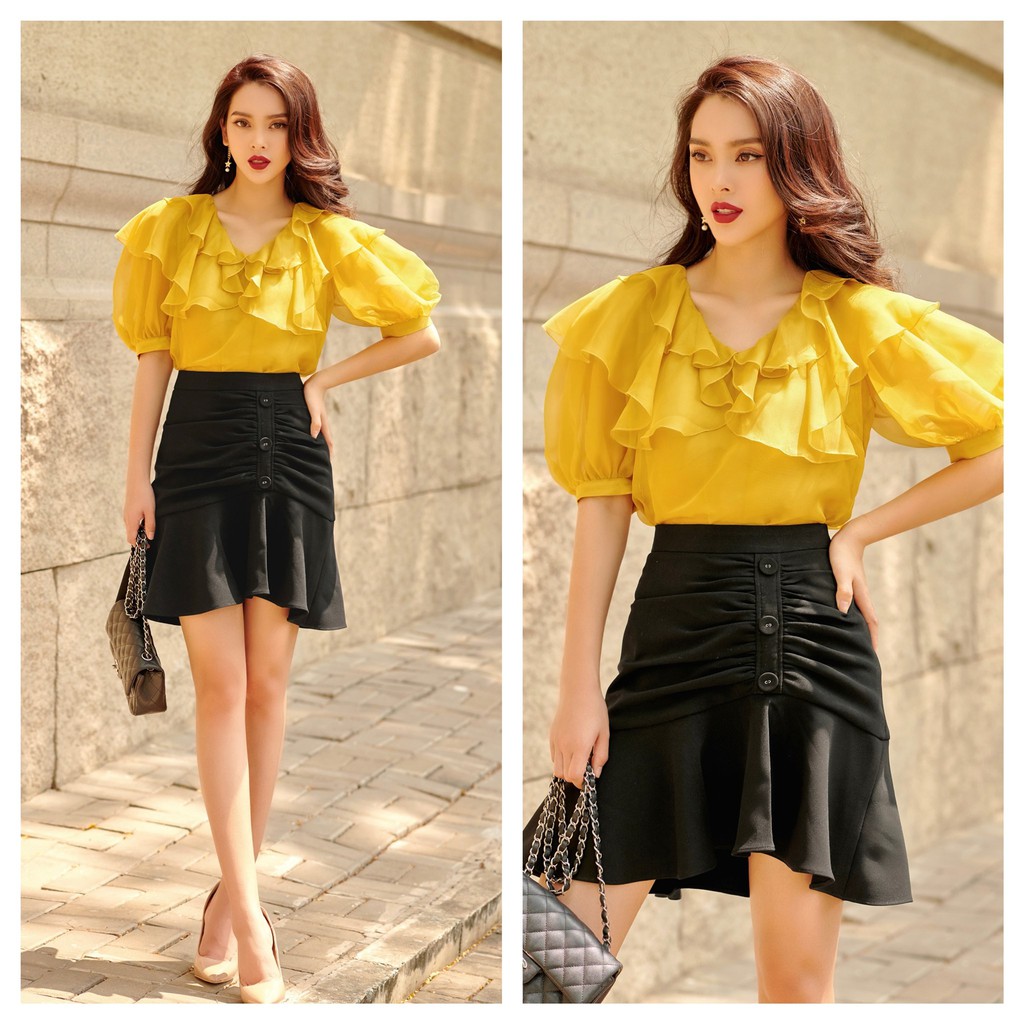 Áo lụa bèo hai tầng vàng -HBSM764