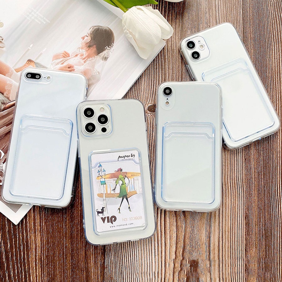 Ốp silicon trong suốt kèm ngăn ví đựng thẻ cho Xiaomi Mi Redmi Note 12 Pro + 5G