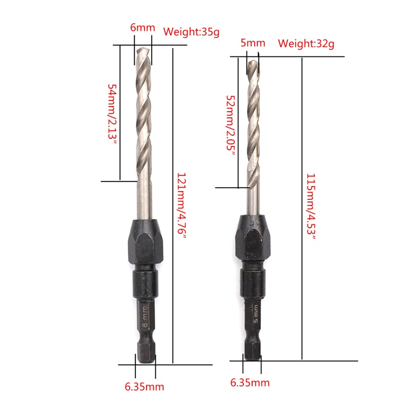 Bộ Mũi Khoan Xoắn 6 35mm 1 4 Mũi Lục Giác HSS Dành Cho Làm Gỗ 5 P