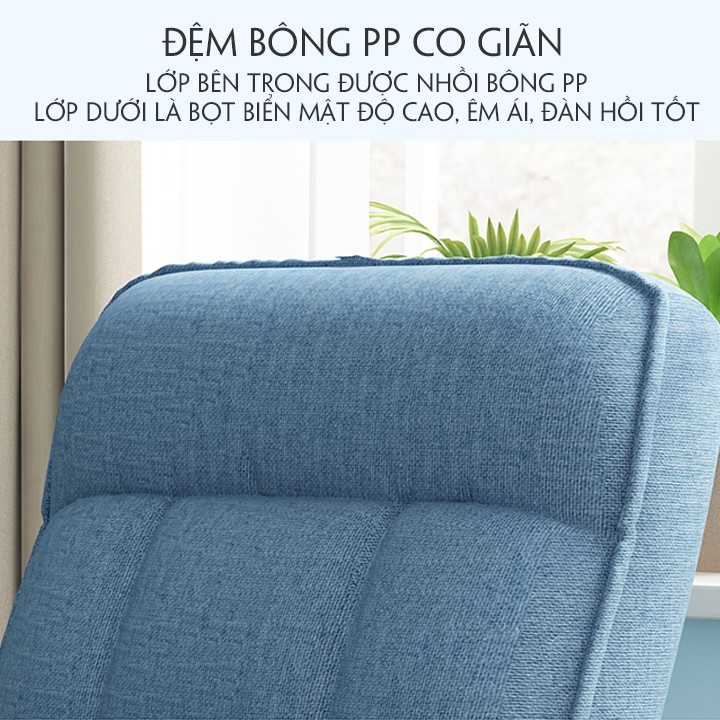 Ghế đọc sách thư giãn, nệm sofa gỗ, ghế bập bênh bảo hành 12 tháng, có vỏ bọc cao cấp, sofa giường