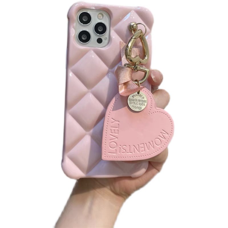 Ốp Điện Thoại tpu Dẻo Vuông Họa Tiết Trái Tim Màu Hồng Kèm Dây Đeo Cho iphone 13 12 pro max 11 pro max xs max xr x 7plus