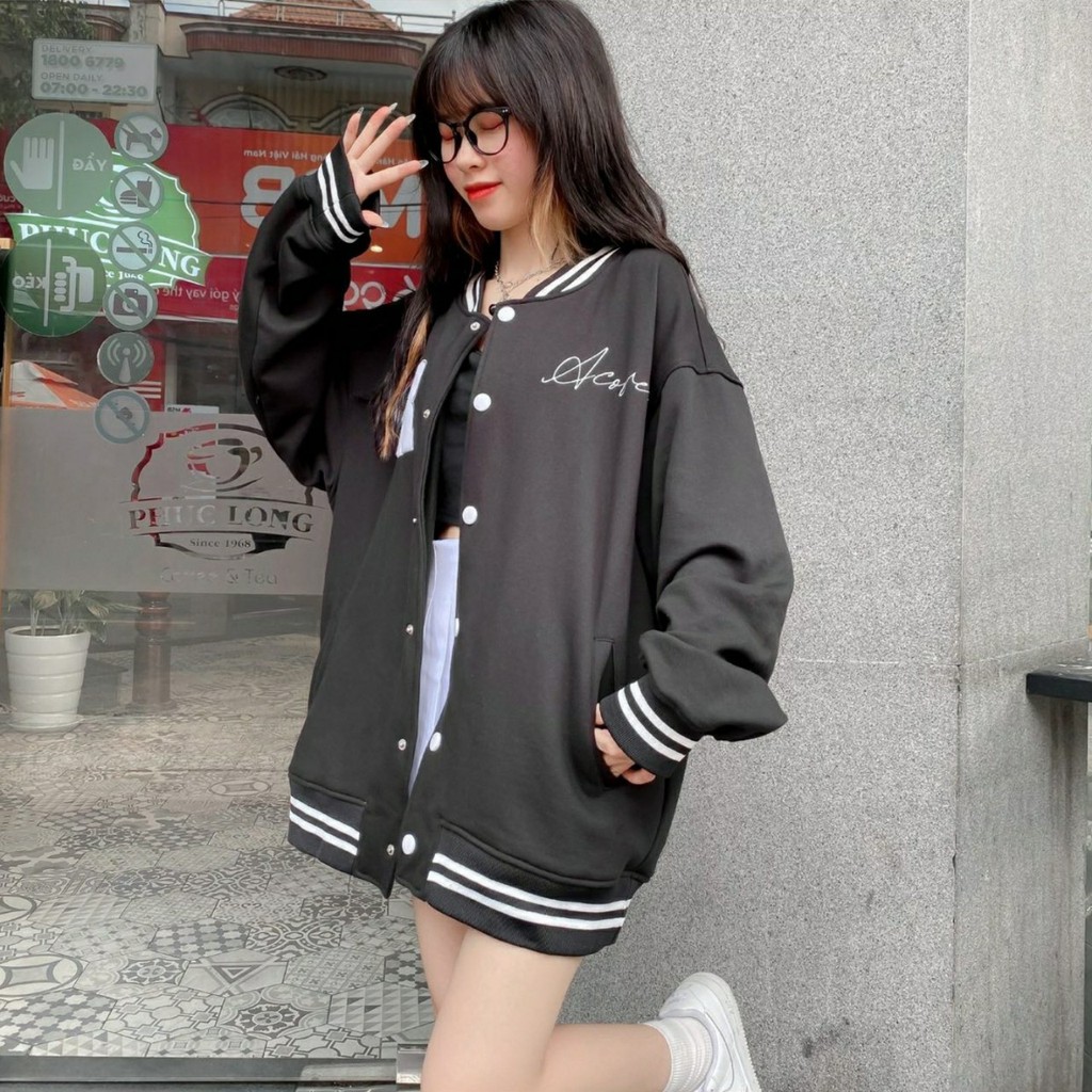 Áo Khoác Nỉ Bông BOMBER ACOVER Tay Dài Form Rộng Ulzzang Unisex
