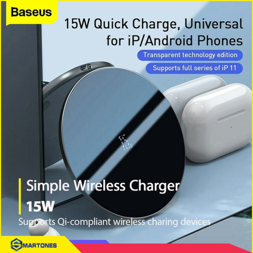 Bộ đế sạc không dây Baseus Simple V2 sạc nhanh công suất 15W , hỗ trợ chuẩn sạc Qi cho iPhone , Airpods Samsung..